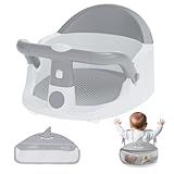 Baby Bath Seat - for Babies 6 Months & Up Sitting Up with Storage Bag + Mesh seat Cushion, Non-Slip Toddler Bath Seat for Baby, Sit Up Bath Seat for Baby, Grey