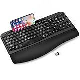 Ergonomic Wireless Keyboard with Cushioned Wrist Rest, Wave Keys, Phone Holder, Comfortable Natural Typing, 2.4GHz Full Size Cordless USB Computer Keyboard for Windows, Mac OS, Laptop, PC (Black)