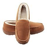 Lulex Moccasins for Men House Slippers Indoor Outdoor Plush Mens Bedroom Shoes with Hard Sole Beige 11 M US