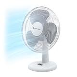 Comfort Zone 12 inch Table Fan with Adjustable Tilt, Wide Area Oscillation, Quiet Air Circulator Fan For Bedroom, 3 Speed Desktop Fan for Home Office, Push Button Controls, White