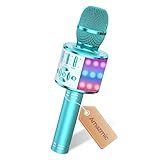 Amazmic Kids Karaoke Microphone Machine Toys for Girls Bluetooth Microphone with LED Light, Christmas Birthday Gift for Girls Boys 3 4 5 6 7 8 9 10 11 12 Year Old Kids Toys(Blue)