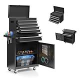 VIWAT 5-Drawer Tool Chest, Rolling Tool Box Organizer with Enhanced Packaging, Lockable Wheels, Detachable Top Tool Box, Metal Tool Storage Cabinet for Garage Workshop, Black