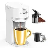 Karosie Single Serve Coffee Maker for K-Cup and Ground Coffee, Fast Brew, 6-12 oz Brew Sizes One Cup Coffee Machine Fits 5.5" Mugs, One-Button Small Coffee Maker with Descaling Reminder,White