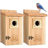 SISTERBIRD 2 Pack Bird Houses for Outside Clearance with Copper Guard, Cedar Bird House Outdoor, Bluebird Finch Swallow Wren Chickadee Assembly Required
