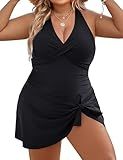 Blooming Jelly Women Plus Size Swim Dress Swimsuits One Piece Maternity Tummy Control Bathing Suit XXL, Black