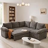 108 Inch Sectional Sleeper L Shaped Sofa with Pull Out Bed, 5 Seat Modular Sectional Sofa with Storage, Modern Chenille Cloud Couch, Small Sectional Couches for Living Room, Apartment, Gay