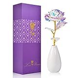Flowers Gifts for Women: Artificial Rose Flowers with Ceramic Vase, Birthday Gifts for Mom Grandma Wife Girlfriend Sister on Anniversary Thanksgiving Christmas Wedding Valentines Mothers Day