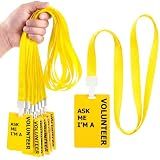 Ctosree 20 Sets Volunteer Lanyards with PVC Plastic Card Pass Yellow Volunteer Badge ID Breakaway Yellow Lanyard for Events Fundraising Church, Events, School
