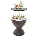 SHAREWIN Patio Cool Bar Table, Height-Adjustable Outdoor Bar Tables 8 Gallon Beer and Wine Cooler, 3-in-1 Rattan Style Ice Cooler with Drainage Plug for Pool Party (Grey)