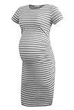 Smallshow Women's Short Sleeve Maternity Dress Ruched Pregnancy Clothes Medium Light Grey Stripe