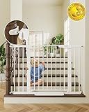 Cumbor 29.7-46" Baby Gate for Stairs, Toddler Safety Essentials for The House, Auto Close Dog Gate for Doorways, Mom's Choice Awards Winner-Easy Install Pressure Mounted Pet Gates for Dogs, White