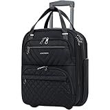 KROSER Carry On Underseat Multi-functional, 16-inch Underseater Lightweight Overnight Suitcase for Men Women, Black