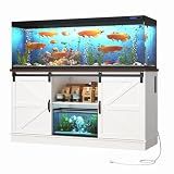 Hlivelood Farmhouse 75-120 Gallon Fish Tank Stand with Power Outlet, Aquarium Stand w/Cabinet&Sliding Barn Door, Heavy Duty Reptile Tank Stand for Fish/Turtle/Reptile Terrarium, 1000LB Capacity, White