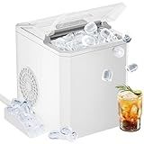 Sweetcrispy Countertop Ice Maker, Portable Ice Machine Self-Cleaning, 9 Cubes in 6 Mins, 26 lbs/24Hrs, 2 Sizes of Bullet Ice for Home Party Office