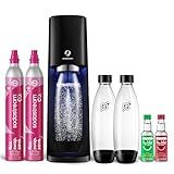 SodaStream - E-TERRA Soda Maker | VALUE BUNDLE | 3 Automatic Carbonation Levels | Includes 2x CO2 Cylinders, 3x 32 Fl Oz Dishwasher Safe Bottles, 2x Bubly Fruit Flavor Drops, 1x Power Adapter | Black
