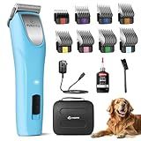 FuzzyFix Professional Dog Clippers for Grooming - 2 Speed for Thick Curly Matted Coats, Low Noise Cordless Pet Hair Trimmer with Detachable A5 Blade & Metal Guide Combs Kit for Horse Animal Breeds