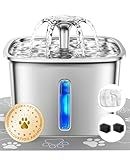 Veken Innovation Award Winner Stainless Steel Cat Water Fountain, 95oz/2.8L Automatic Pet Fountain Dog Water Dispenser with Replacement Filters & Silicone Mat, Gifts for Cats, Dogs (Silver)