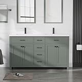 LUCKWIND 60" Modern Bathroom Vanity with Sink Combo, Contemporary Painted Storage Cabinet and Double White Sink, Include Soft-Closing Doors & Matte Black Faucet, Green