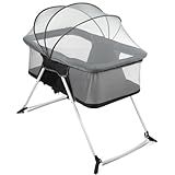 FENGZIZH Portable Baby Bassinet - Foldable Bedside Bassinet, Lightweight Playpen with Mosquito Net, 42.5 x 40.2 x 20.8 inches, Black