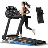 15% Incline Treadmills for Home, 3.0HP Folding Walking Pad with 400LBS Weight Capacity, Portable Treadmill with Handrails, 3 LED Displays