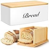 RYTOXILO Bread Slicer for Homemade Bread with Box, White Bread Storage for Kitchen Countertop with 3 in 1 Bamboo Lid, Bread Loaf Slicers Machine with Slicing Guide for Sandwich, Sourdough