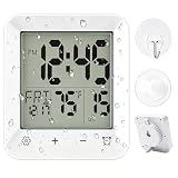 JALUNMNU Waterproof Bathroom Timer - Digital Shower Clock with Countdown, Temperature & Humidity, LCD Display, Suction Cup Hanging Hole Stand for Bathroom, Kitchen, and More, Battery Operated