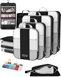 OlarHike 8 Set Compression Packing Cubes for Travel Essentials,Compressible Expandable Space Saver Bags for Organizing Clothes,Luggage Suitcase Garment Bags with Over 1000 pcs Mesh Holes(Black)