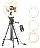 Sensyne Ring Light with Stand, 50" Phone Tripod for iPhone & Android, LED Ring Light with Remote, 3 Color Modes & 10 Brightness Levels for TikTok, Zoom & Video Recording