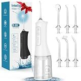 Water Flosser for Teeth, Cordless Portable Oral Irrigator with 300ML Tank, 4 Modes, 6 Jet Tips, IPX7 Waterproof Rechargeable Dental Flosser for Braces, Gum Care, Home & Travel, White