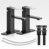 Casavilla Bathroom Faucets Set with Pop Up Drain, Modern Single Handle Black Bathroom Sink Faucet w/Deck Plate(1 or 3 Hole), Farmhouse RV Vanity Sink Faucet-2 Sets, baño lavamanos Llave