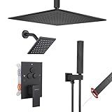 VANFOXLE Shower Faucet Set Matte Black Shower System,Push Button Diverter Shower Faucet with 2 in 1 Handheld,Ceiling Mount Increased Thickness 12 Inch Shower Head with 6 Inch Wall Mount Shower Head