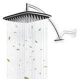 Rain Shower Head with 12" Shower Head Extension Arm, 10" High Pressure Boosting Rainfall/Fixed Showerhead, Metal Shower Head Extender Adjustable Height/Angle, 1-Min Installation, Easy Clean, Chrome