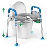 Loyoda Raised Toilet Seat with Handles, Padded Toilet Seat Risers for Seniors, Adjustable Height & Width Toilet Riser, Handicap Elevated Toilet Seat 500lb, Fit Any Toilet