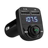Handsfree Call Car Charger, Wireless Bluetooth 5.3 FM Transmitter Radio Receiver, MP3 Audio Music Adapter, Dual USB Ports, LED Show Voltage/FM Frequency, Compatible for iPhone Samsung Smartphones