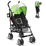 HONEY JOY Baby Lightweight Stroller, Compact Travel Stroller for Airplane, Adjustable Backrest & Canopy, 5-Point Harness, Cup Holder, Storage Basket, Foldable Umbrella Stroller for Toddlers (Green)