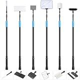 AquaMiracle 6 in 1 Aquarium Cleaning Tool Kit Fish Tank Cleaning Kit for 20-160 Gallon Tank with Telescopic Long Handle, Algae Scraper, Scrubber Pads, Tube Cleaner, Fish net, Gravel Rake