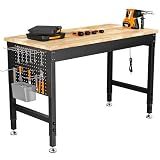 CAMMOO 48" Adjustable Workbench, 2000LBS Max Load, Pegboard & Power Strip