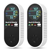 4-in-1 Natural Gas Leak Detector & Carbon Monoxide Detectors with Natural, Propane, Co & Gas Leak Detector - Carbon Monoxide Detectors Plug in -Temperature & Humidity Detectors for Home, RV (2 Packs)