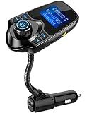 Nulaxy Car Bluetooth FM Transmitter [2024 Upgraded], 1.44" Display Flexible Gooseneck, Handsfree Call Wireless Music Stereo Audio Player Radio Adapter Car Kit USB Phone Charger, TF SD Card AUX-KM18