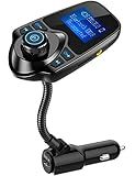 Nulaxy Car Bluetooth FM Transmitter [2024 Upgraded], 1.44" Display Flexible Gooseneck, Handsfree Call Wireless Music Stereo Audio Player Radio Adapter Car Kit USB Phone Charger, TF SD Card AUX-KM18
