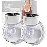 Hands Free Breast Pump Wearable MY-376 - Strong Suction & Low Noise Wearable Breastfeeding Pump with 3 Mode &9 Levels, Portable Electric Breast Pump - 24mm Flange, 2 Pack (White)