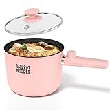Lazy Pot Noodle Electric Hot Pot, 1.5L Rapid Noodles Cooker with Dual Power, Non-Stick Frying Pan for Ramen, Pasta, Oatmeal & Eggs, Portable Cooking Pot for Dorm, Office, Travel, Gift, Pink