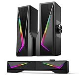 Computer Speakers for Desktop, Bluetooth & USB Input, RGB USB Powered Gaming Stereo Speakers for PC Computer Laptop Desktop, Detachable 2-in-1 Design (Package Only 2 Speaker, No Soundbar)