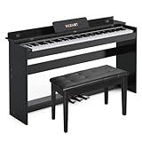 HEXANT 88-Key Weighted Digital Piano, Full-Size Semi-Weighted Upright Flip Electric Keyboard Piano with 3 Pedal and Multi-Functional Keyboard for Beginner(with Bench,Black)