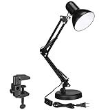 TORCHSTAR Metal Desk Lamp with Clamp, Swing Arm, Architect Adjustable Gooseneck Table Lamp, Clip Desk Lights for Home Office, Work, Study, Reading, E26 Base, Multi-Joint, Black