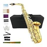 Yinfente Eb Alto Saxophone For Beginners Adult,Saxophone Student,E Flat Alto Sax Full Kit With Reeds,Pads Cushions,Hard Carrying Case,Cleaning Cloth & Rod,Mouthpiece,Gloves,Neck Strap Gold