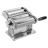 MARCATO Made in Italy Atlas 150 Classic Manual Pasta Maker Machine, Chrome Steel with Black Hand Crank. Makes Lasagna, Fettuccine & Tagliolini.