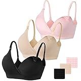 Vinfact 3 Pack Nursing Bras for Breastfeeding Seamless V Neck Maternity Bra Women Pregnancy Breastfeeding Bra - L,Black/Nude/Pink