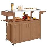 Outsunny Outdoor Bar Cart with Storage Cabinet Kitchen Island Brown