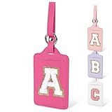 Initial Luggage Tags for Suitcases, Cute Letter Luggage Bag Suitcase Identifier Name Baggage Tag, PU Leather Travel Luggage Tags, Bag Tags for Men Women Kids Luggage Handbags(Rosered-White A)